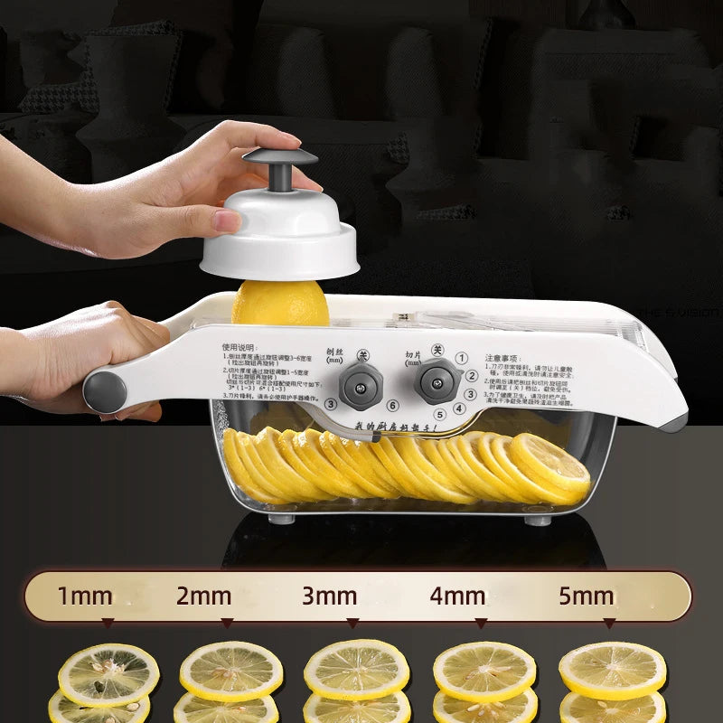 Adjustable Vegetable Slicer – Multi‑Blade Food Cutter & Julienne Machine with Drain Basket