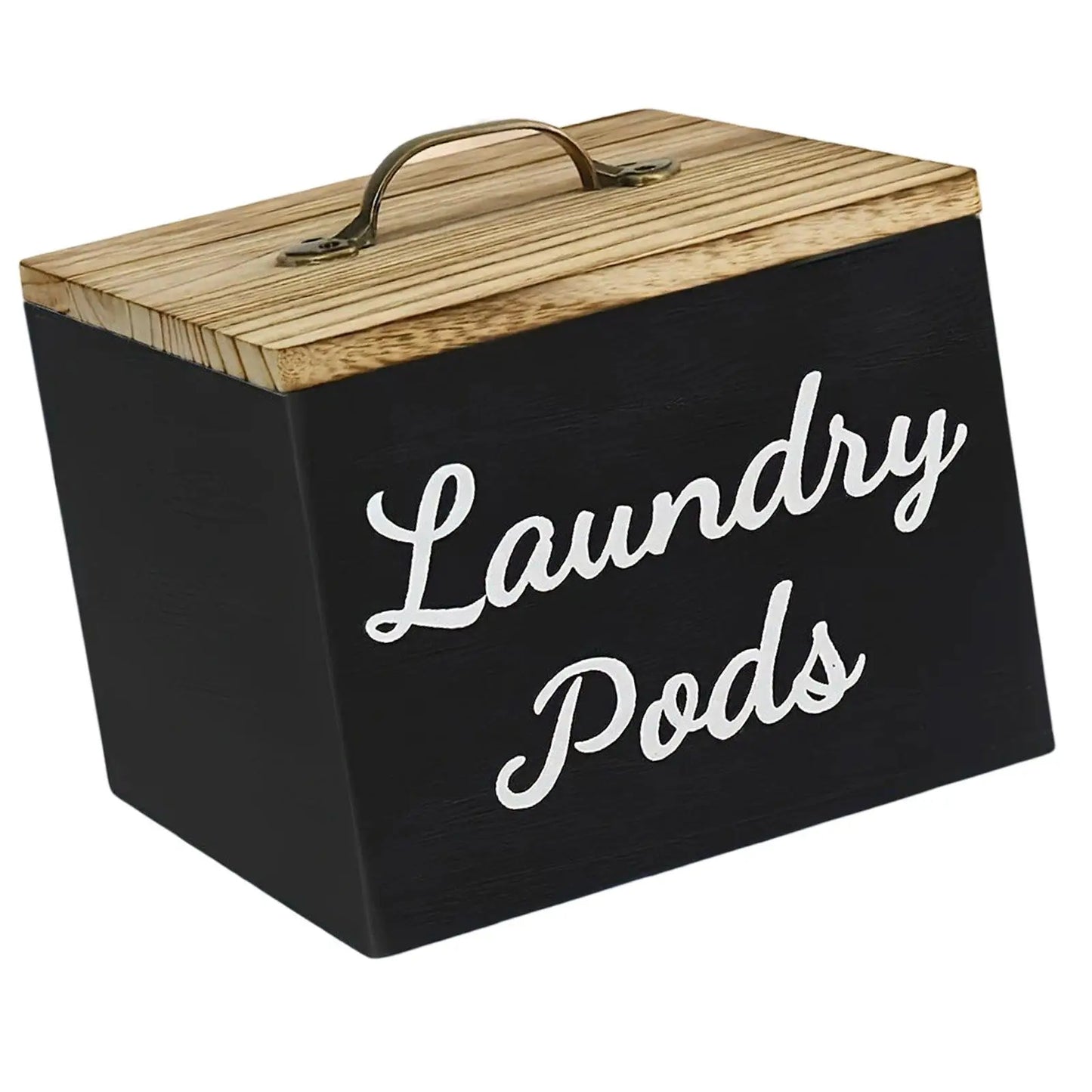 Wooden Laundry/Dishwasher Pod Holder Dispenser with Lid for Organized Washroom or Kitchen