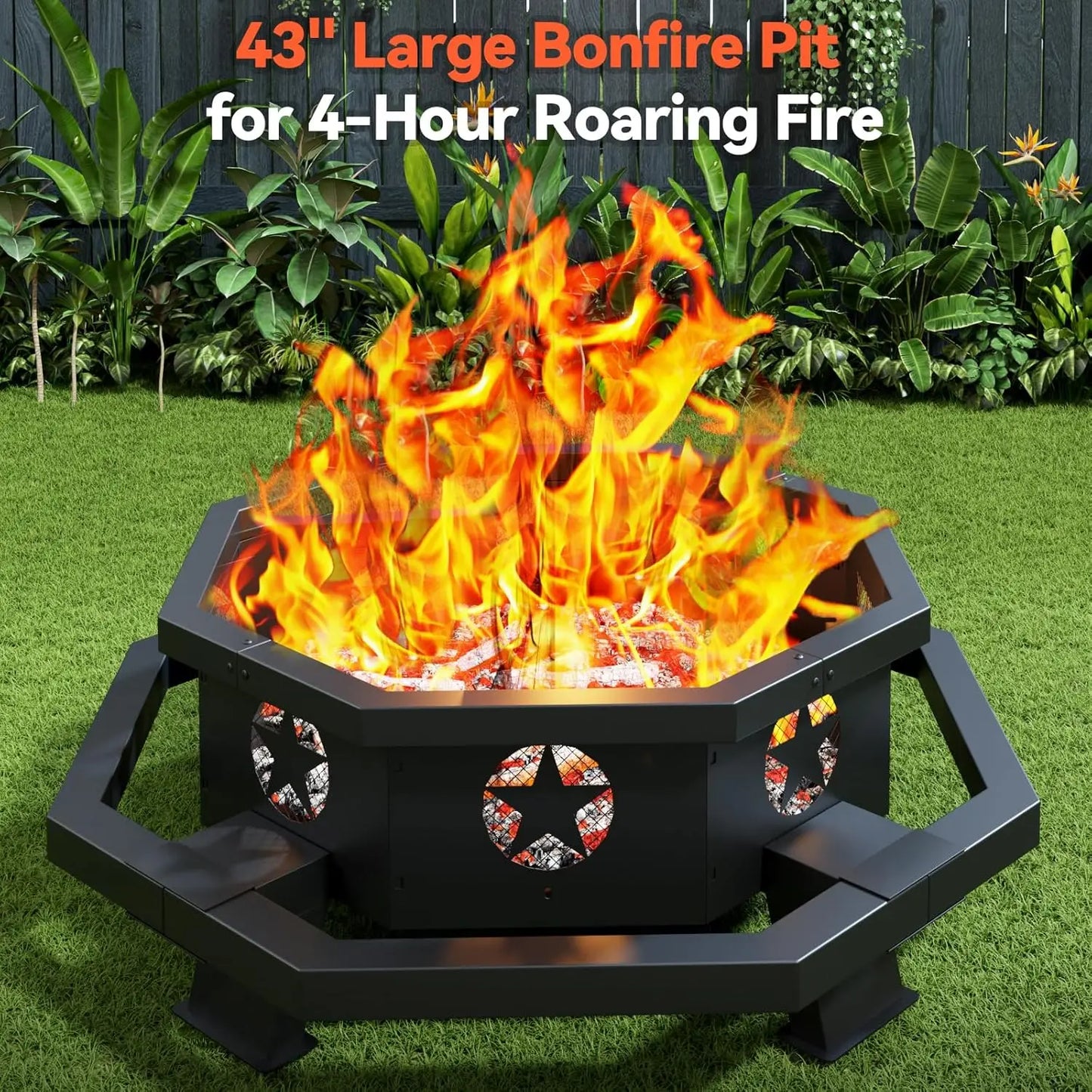 43" Octagonal Outdoor Fire Pit – Wood‑Burning Centerpiece for Stylish Patio Spaces