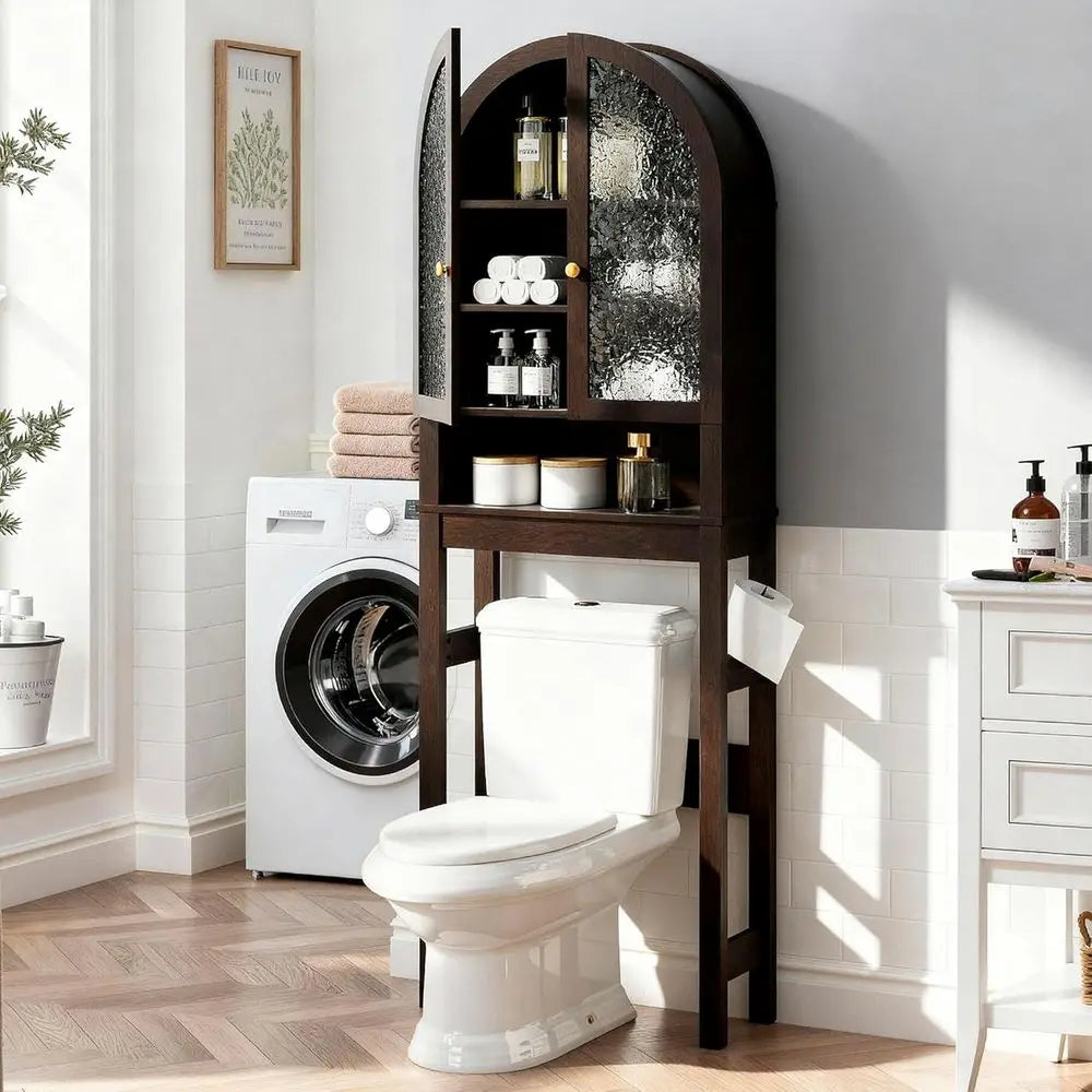 Space-Saving Over-the-Toilet Storage Cabinet with Arched Design and Adjustable Shelves