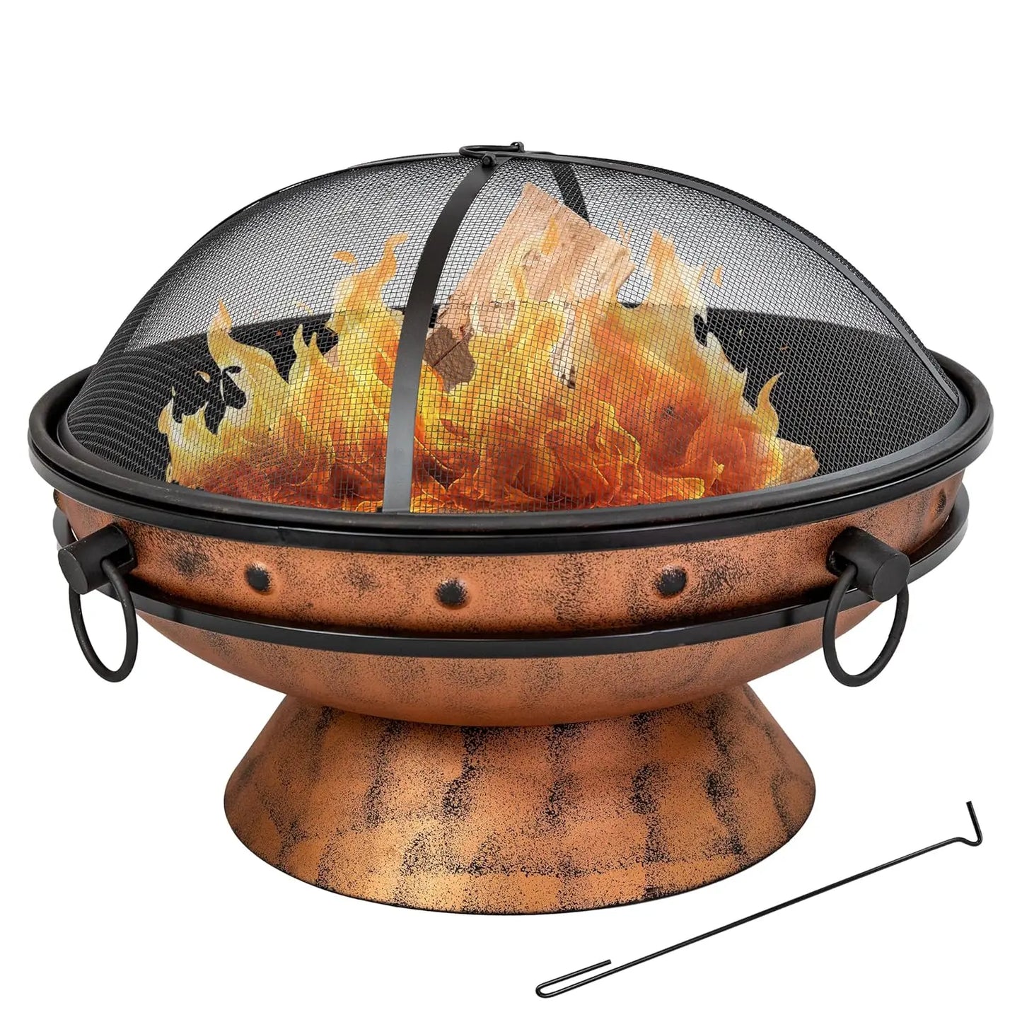 30-Inch Outdoor Fire Pit - Wood Burning Fire Pit for Outside with Poker and Screen - Copper Finish