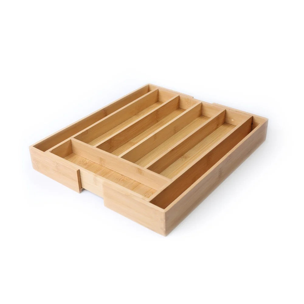 Natural Bamboo Expandable Silverware Organizer Drawer Storage - Adjustable Compartment - Durable