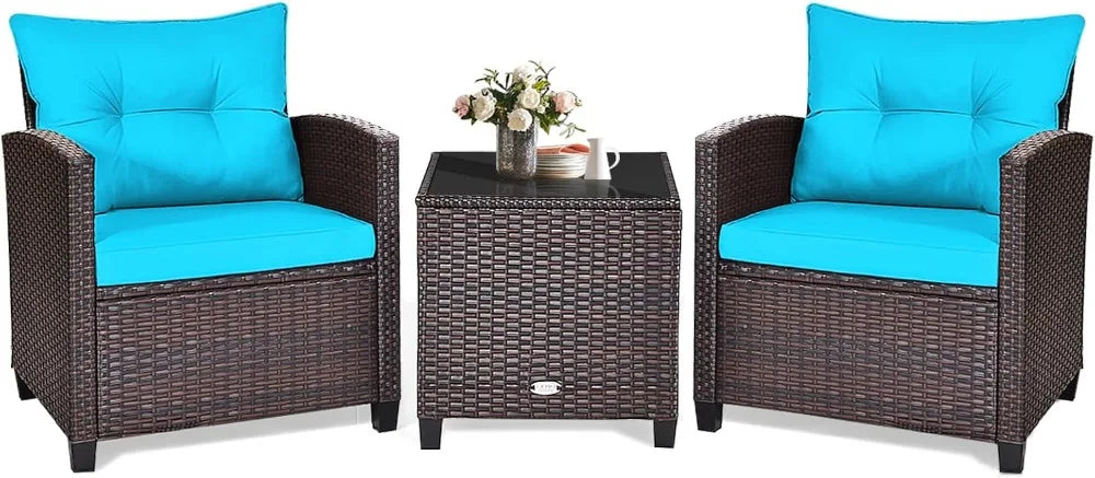 3‑Piece Patio Furniture Set – Outdoor Chairs with Washable Cushions & Tempered Glass Table