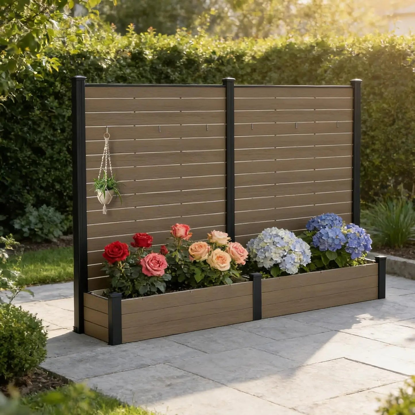 2‑Pack Privacy Screen with Planter – 70" × 51" Outdoor Garden Divider with Waterproof Aluminum Frame