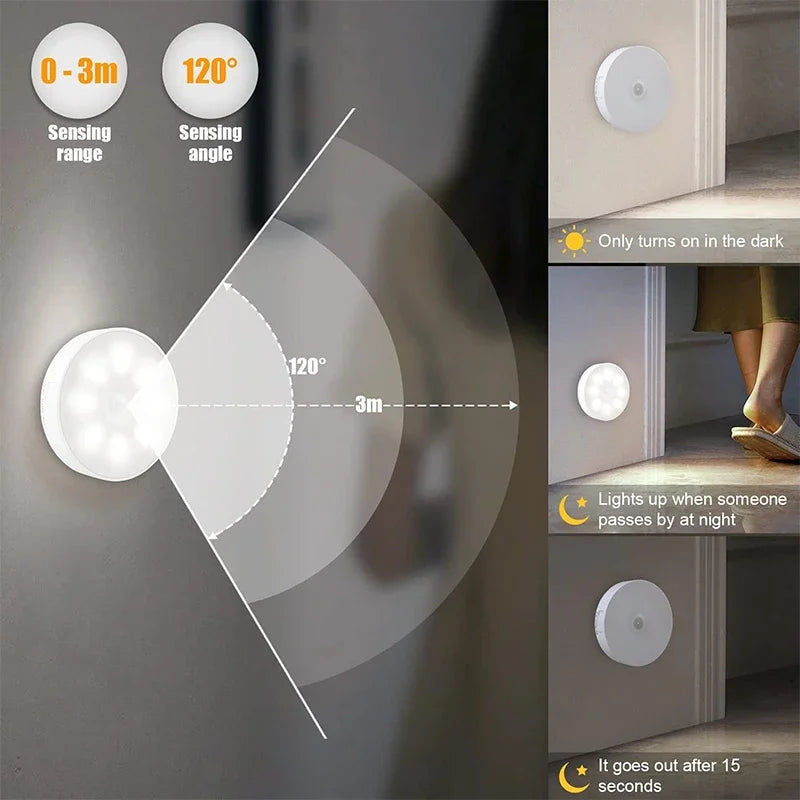 2–6 Pack Motion Sensor LED Night Lights – USB Rechargeable, 3‑Color Wireless Lamps for Cabinets, Closets & Stairs