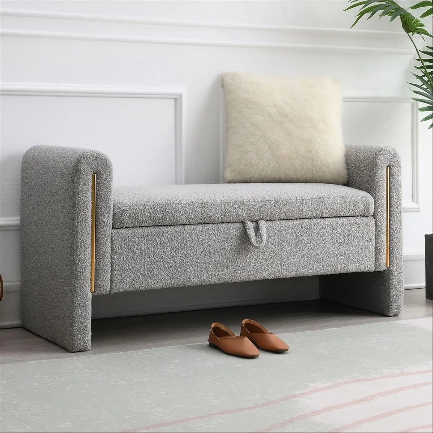 Modern 52" Storage Ottoman Bench, Upholstered with Armrests