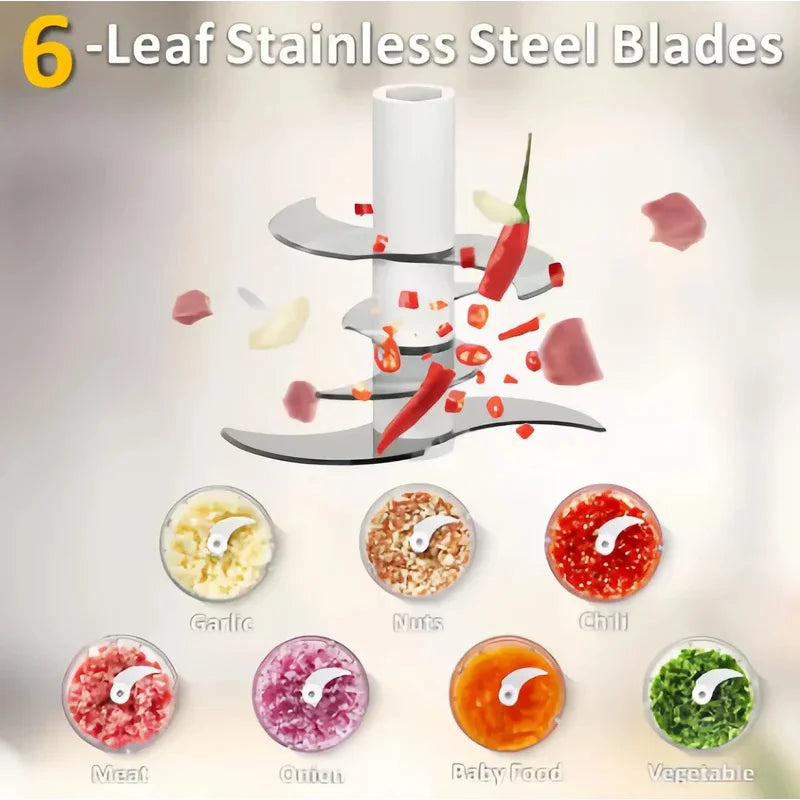 Electric Food Chopper – 6‑Blade Mini Garlic Grinder & USB‑Powered Vegetable Chopper