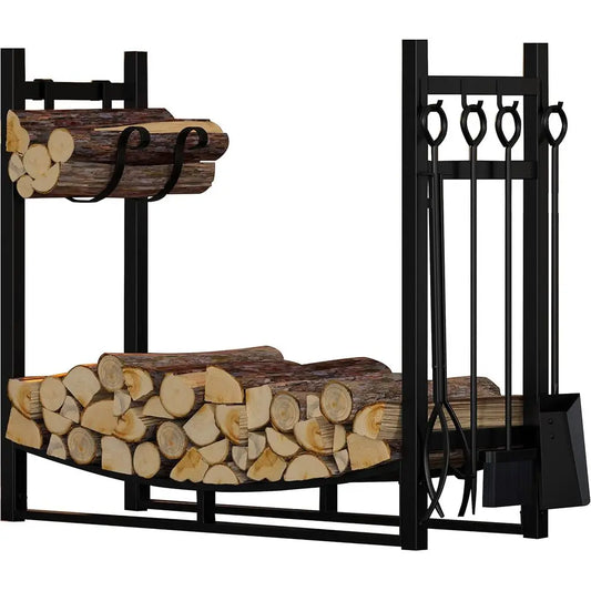 Log Rack with Kindling Holder and Firewood Storage - Includes 4 Tools