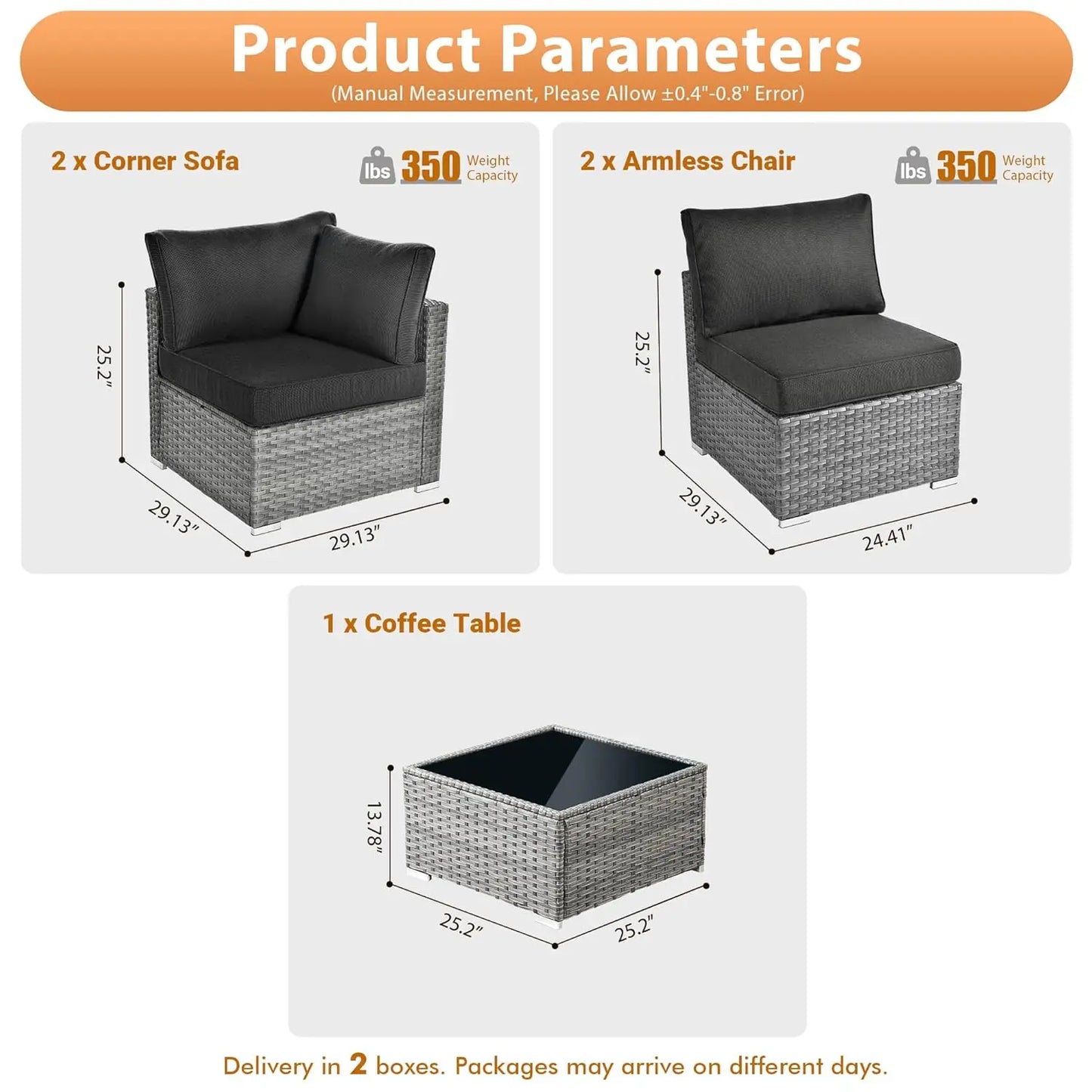 5 PCS Outdoor Patio Furniture Sets, Wicker - Weather Resistant