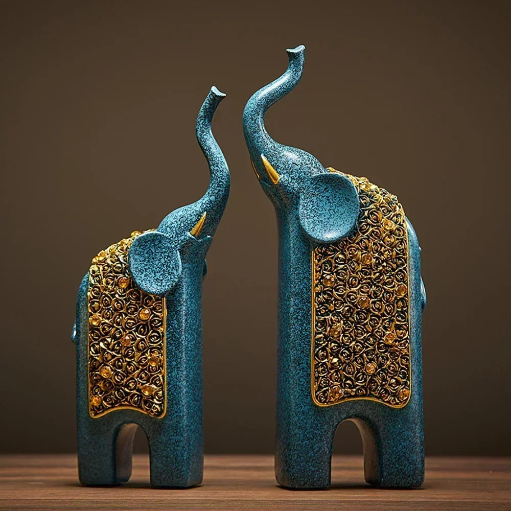 2PCS Retro Resin Elephant Ornaments – Creative Home Office Desktop & Bookshelf Decorations