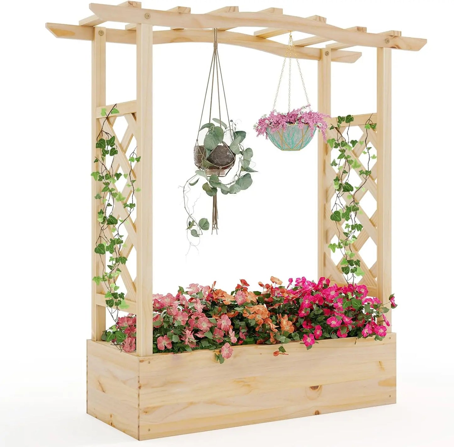 Elevated Garden Box with Trellis for Climbing Vines/plants for Outdoor Patio or Balcony 44x14x45
