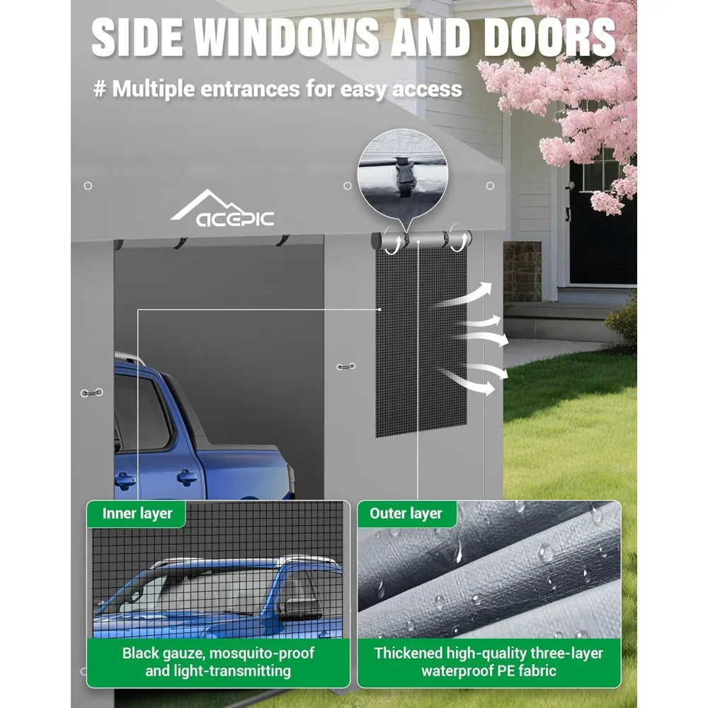 Heavy-Duty 13×20 Portable Carport – Waterproof, UV-Resistant Garage with Roll-Up Windows & Doors