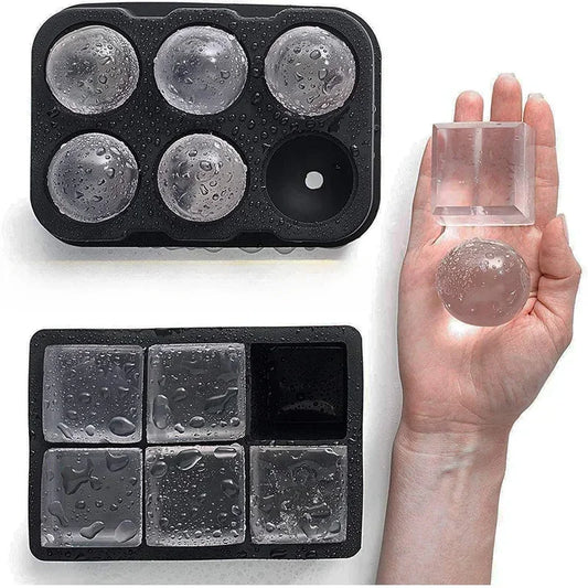 Ice Cube & Ice Sphere Set – Silicone Large‑Cube Tray + 3D Sphere Molds for Whiskey & Cocktails