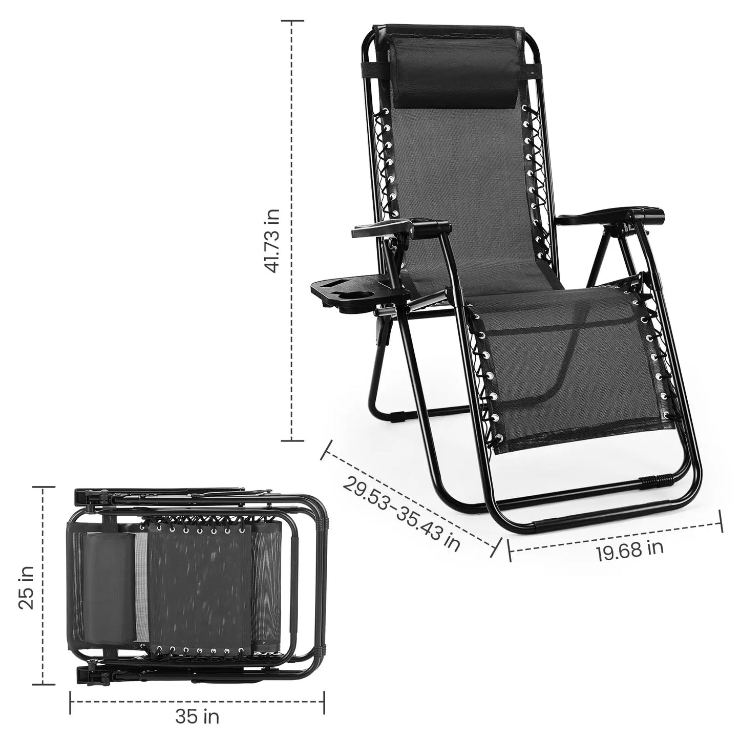 Zero Gravity Recliner Chairs, Set of 2 – Portable Outdoor Lounge Chairs with Cup Holder Trays & Adjustable Pillow