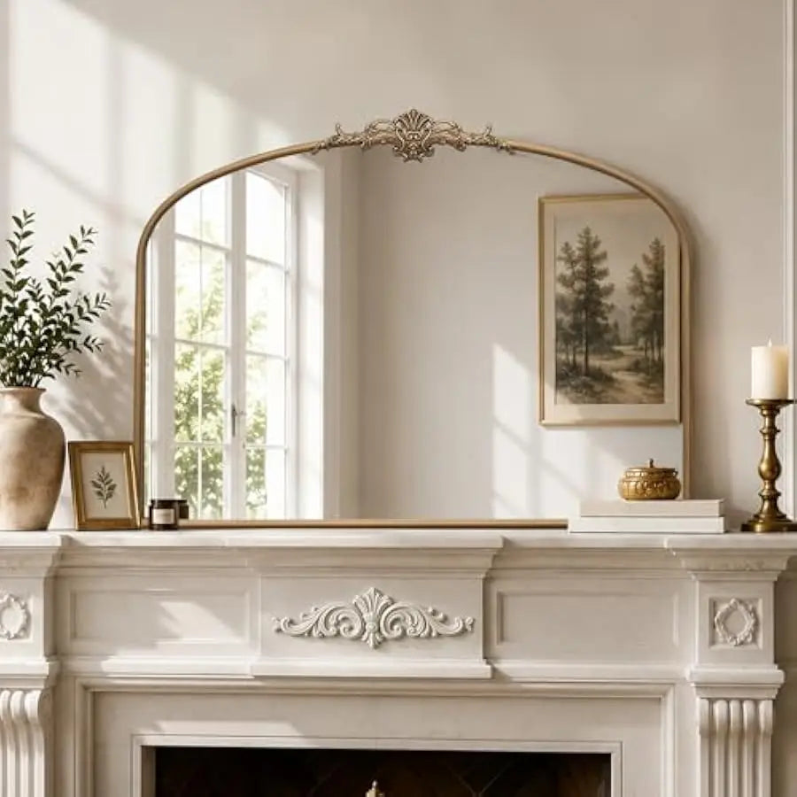 Vintage Arched Wall Mirror – Antique Gold (40" x 29")