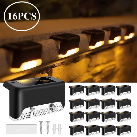 A set of 16 waterproof outdoor solar LED deck lights