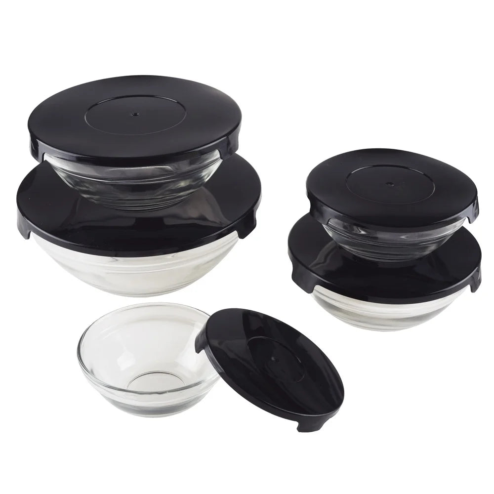 10 Piece Glass Storage Containers with Snap Lids, for Prep Food, Reusable Space Efficient Dishwasher Safe