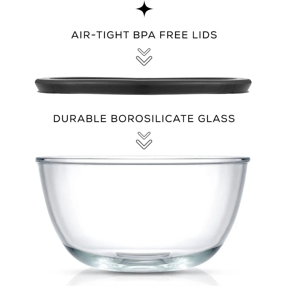 8‑Piece Glass Mixing Bowl Set with Lids – Nesting, BPA‑Free, Large Capacity (Black)
