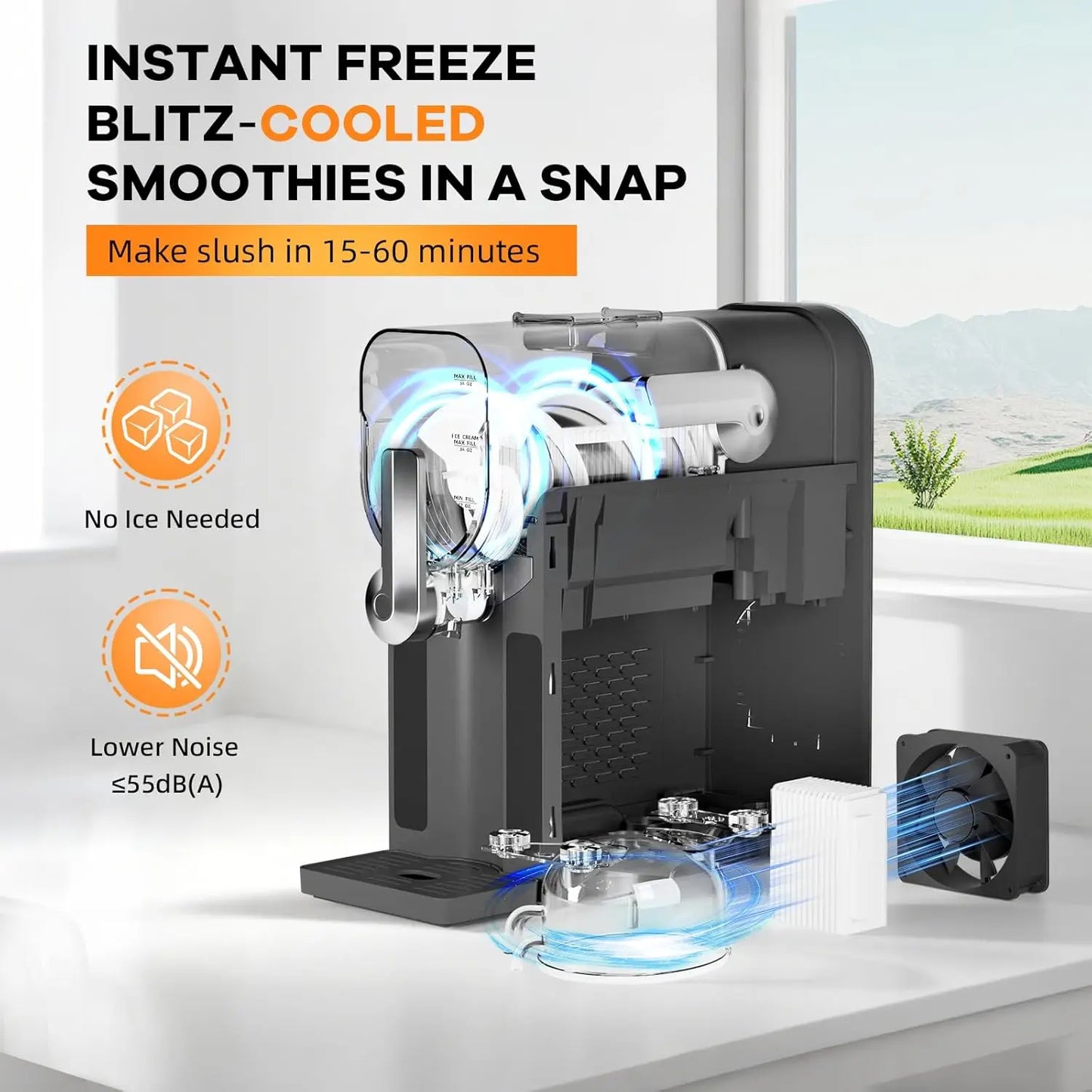Home Slushie Machine – No Ice Needed, LED Display & 6 Pre‑Set Programs with Quiet Compressor