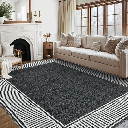 9x12 Modern Bordered Accent Rug,  Foldable