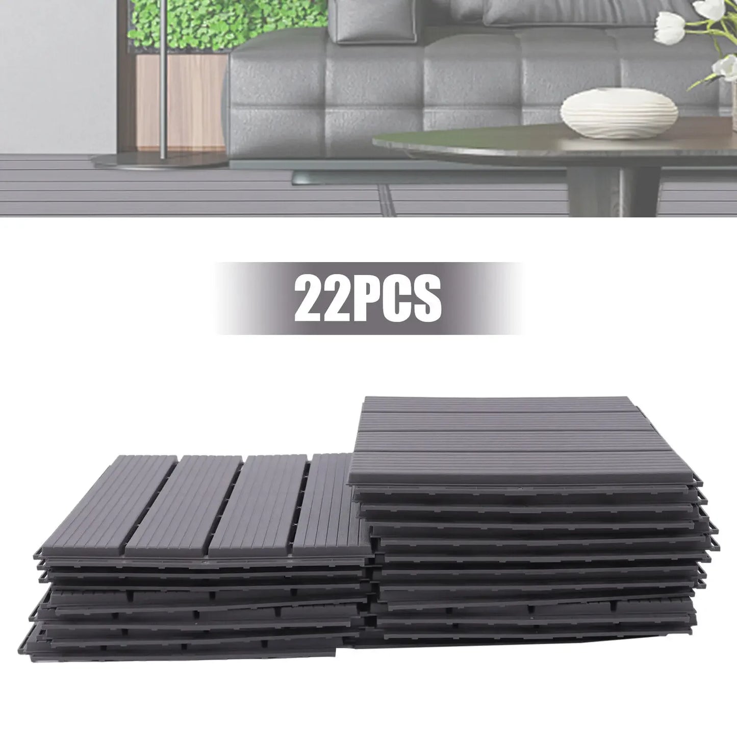 22 Pack Outdoor Patio Deck Flooring, Interlocking - 12"x 12"