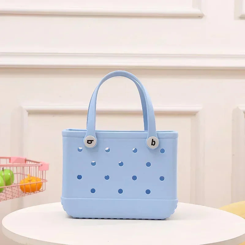 Waterproof  Rubber Mini Beach Bag - Summer Pool Storage Basket