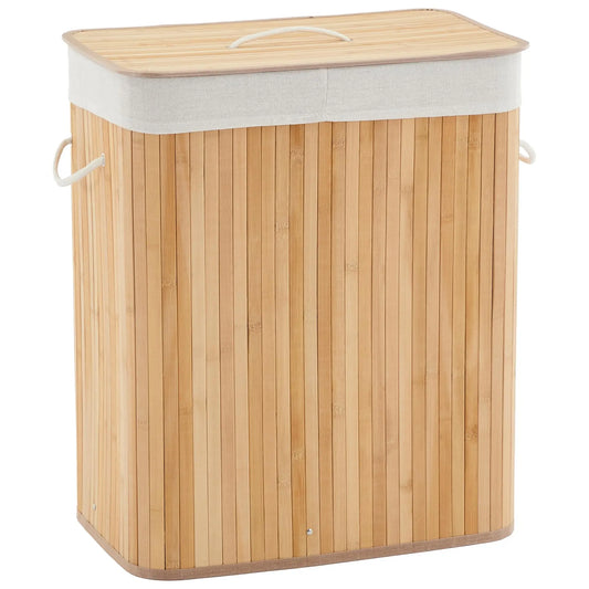 Bamboo Laundry Hamper Large 106L with Removable 4-Section Liner, Foldable Storage Basket with Lid and Handles for Bedroom