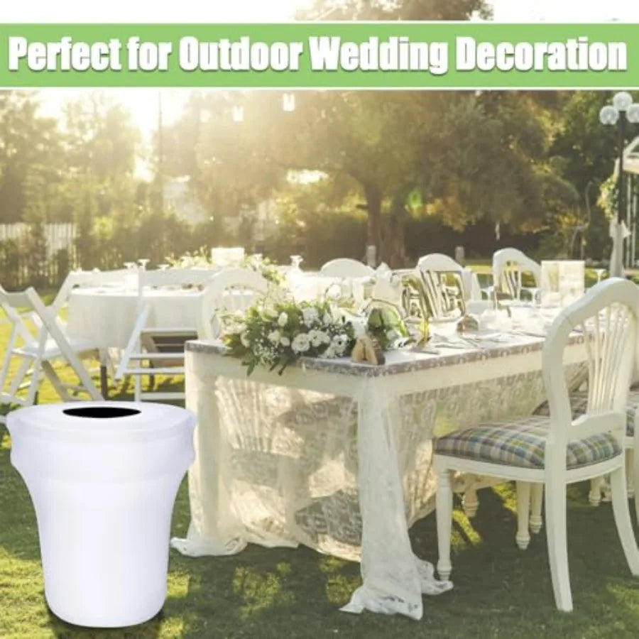 6 Pcs Decorative White Round 32 Gallon Trash Can Cover Stretch Spandex Outdoor for Wedding Parties Commercial