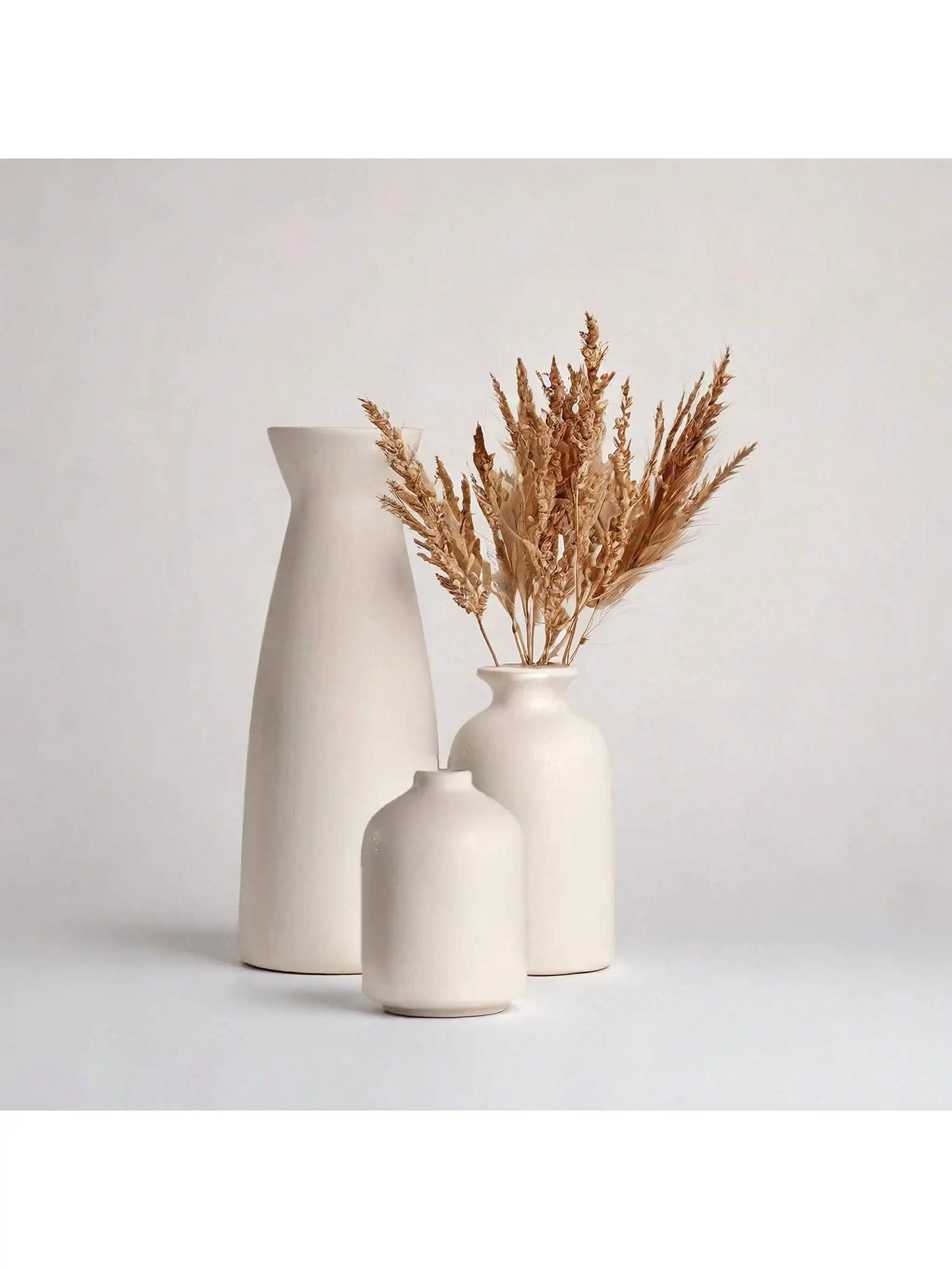 Minimalist Beige Ceramic Vases (Set of 3)