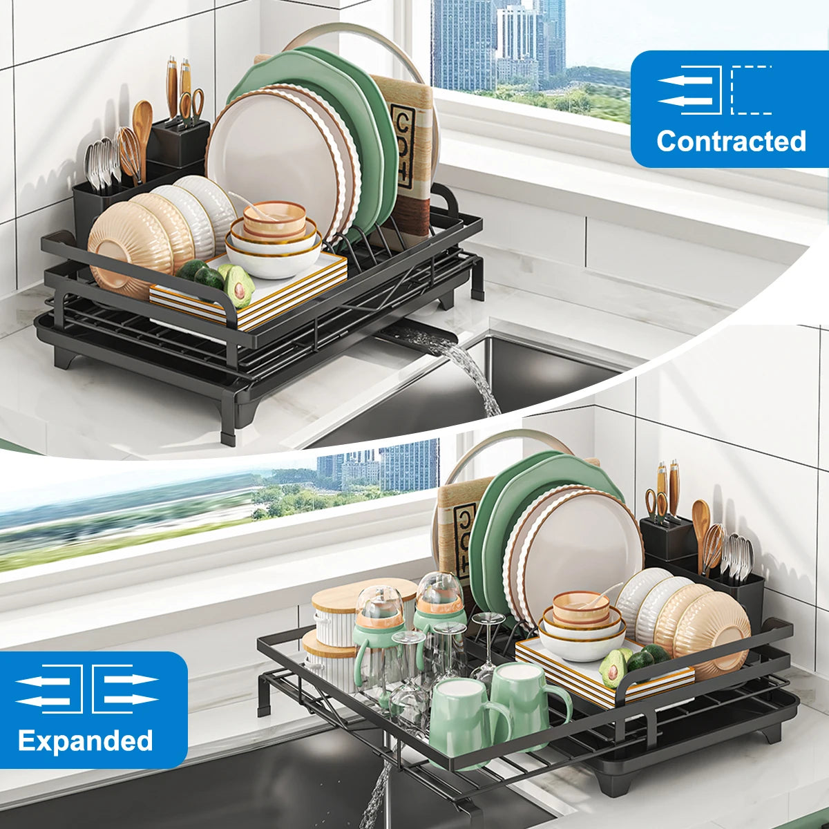 Adjustable Countertop Drying Dish Rack - Multiple Colors