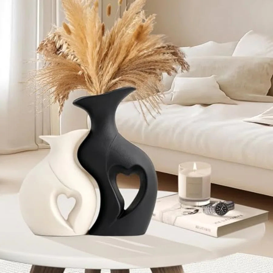 Set of 2 Heart Shaped Ceramic Vases
