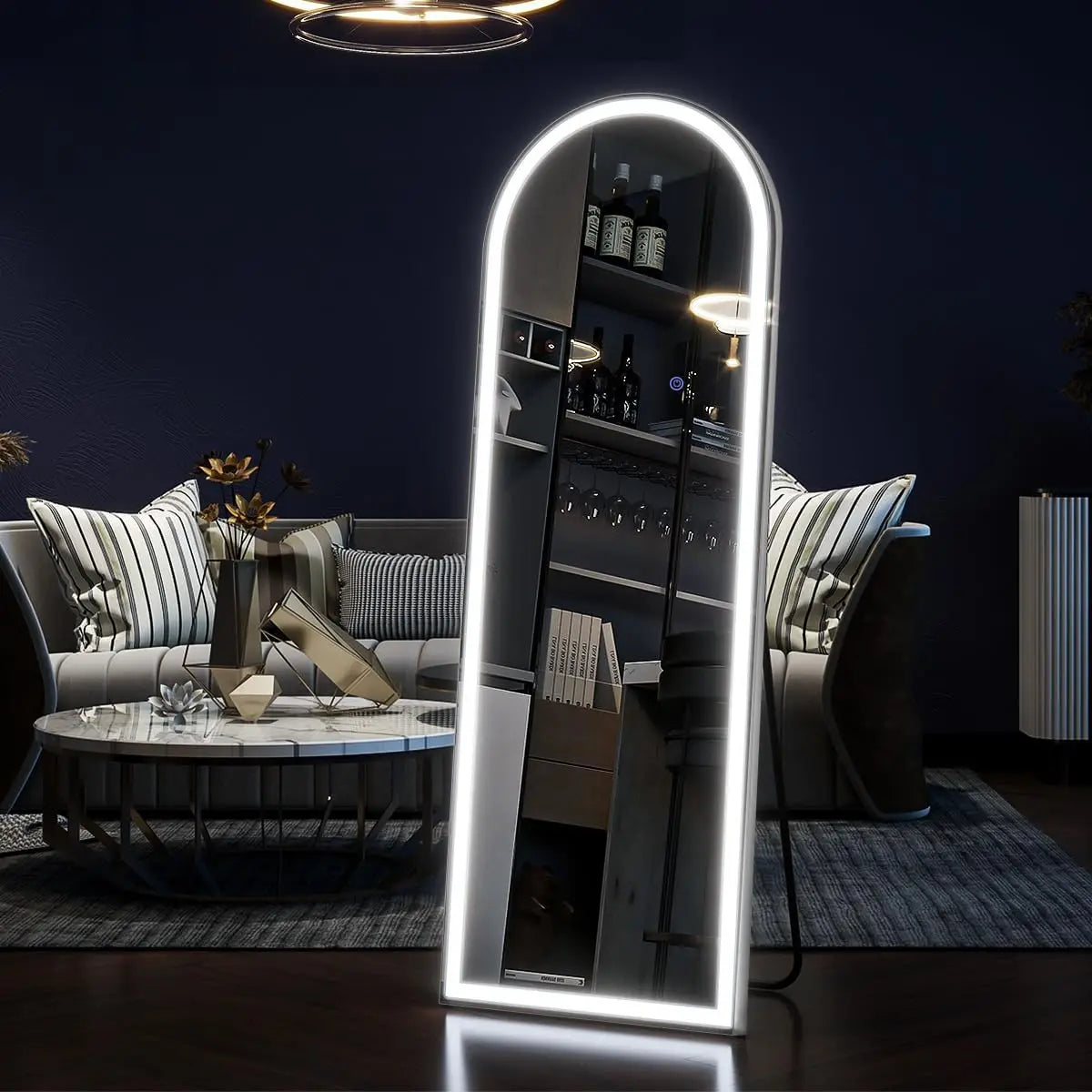 63×20" Arched Full‑Length Mirror with LED Lights – Dimmable & 3‑Color Modes