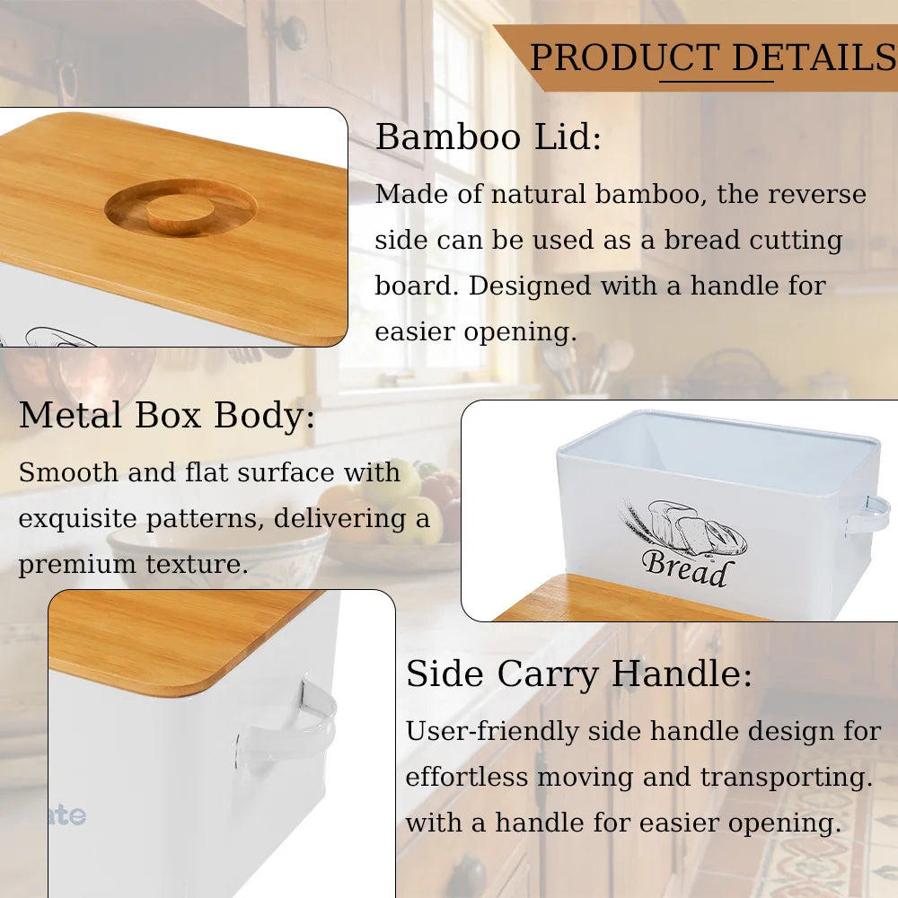 Bread Container with Bamboo Lid with Handle