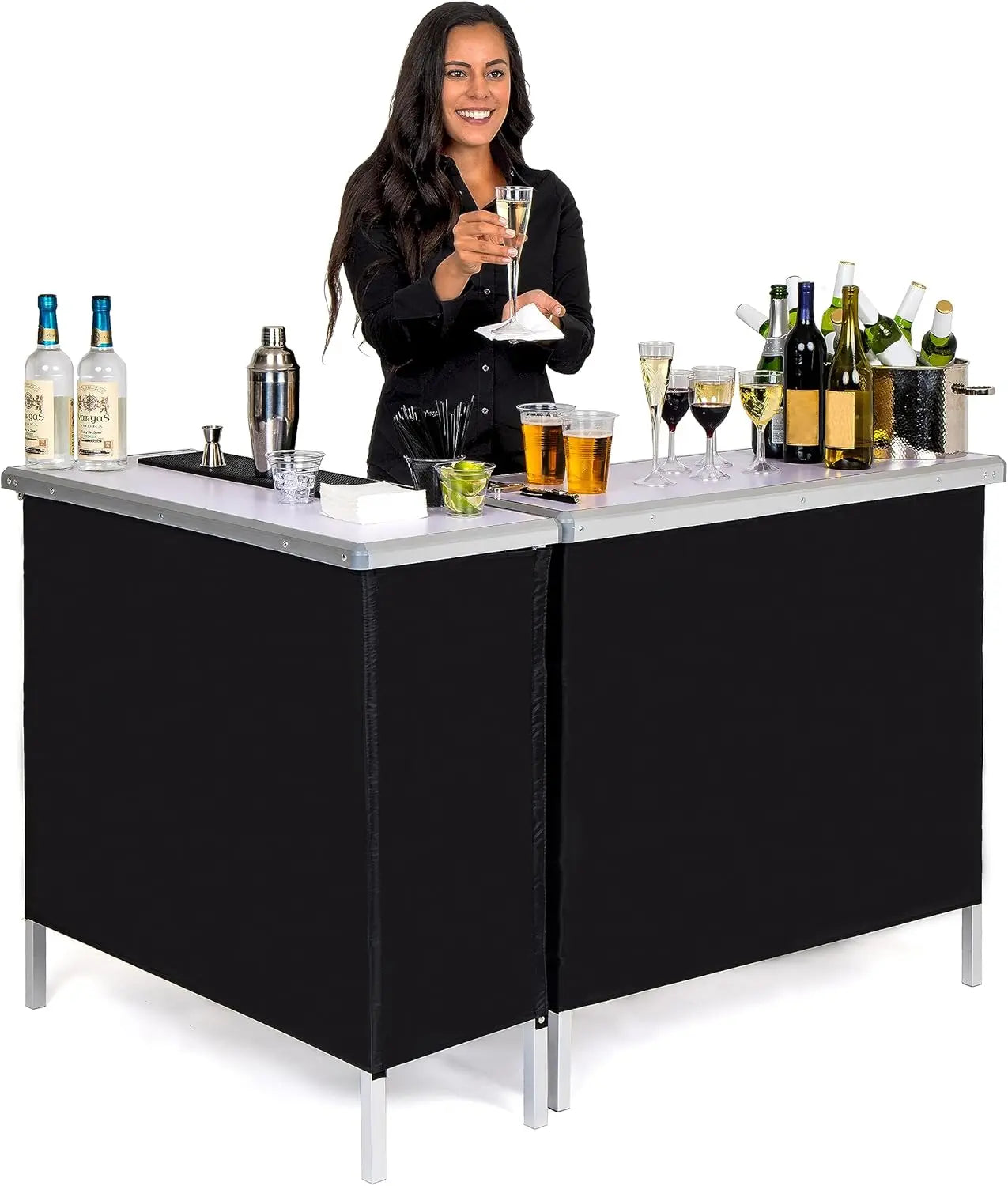 Portable Double Bar Table Set – Mobile Bartender Station with Carrying Case (Standard or LED)