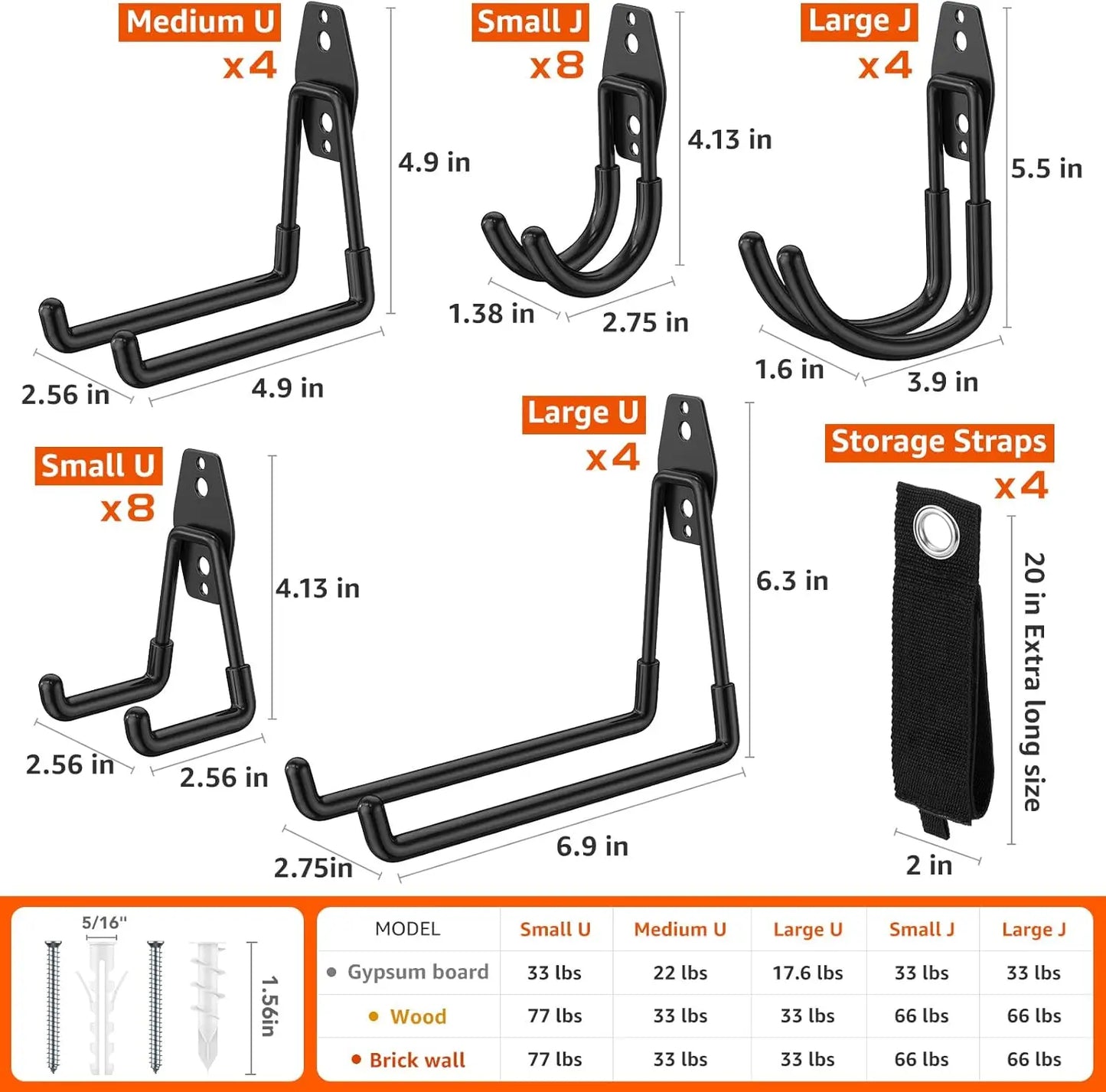 32 Pack Garage Hooks with Anti-Slip Coating Heavy Duty Wall Mount