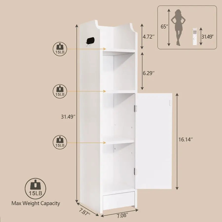 Bathroom Storage Cabinet, Toilet Paper Storage with Doors and Adjustable Shelf