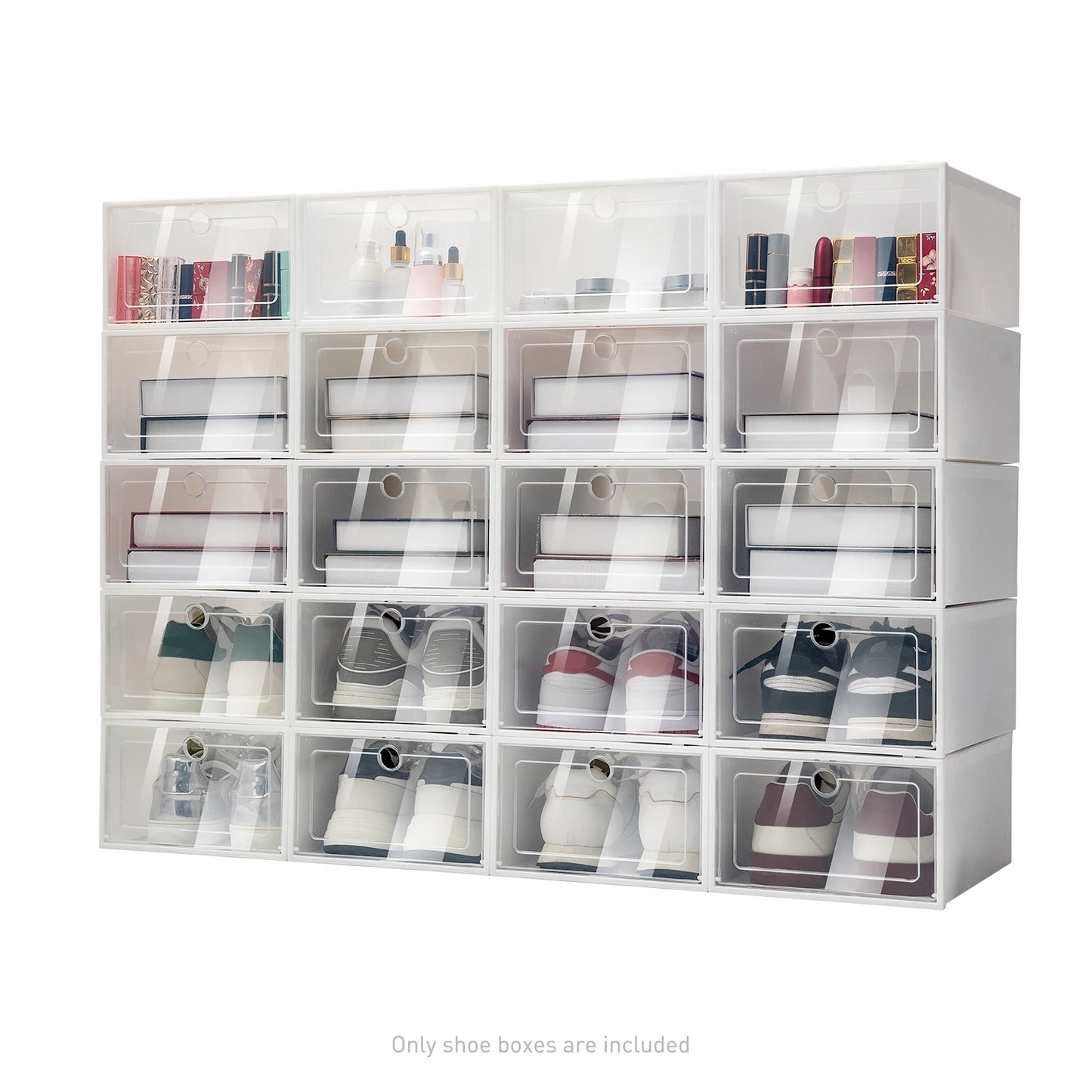 Foldable Flip Shoe Boxes Set (20/24 PCS) – Stackable Clear Plastic Shoe Storage Containers, 13" × 9" × 5.5"