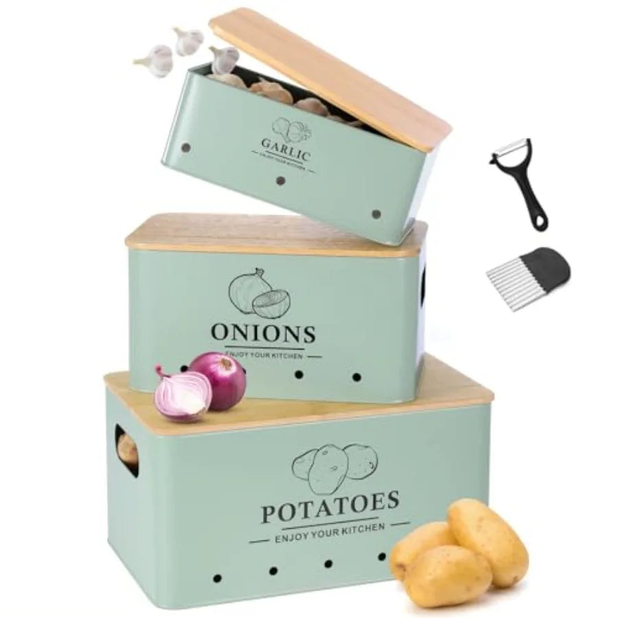 Metal Kitchen Vegetable Storage Set of 3 for Onion Garlic Potato Storage