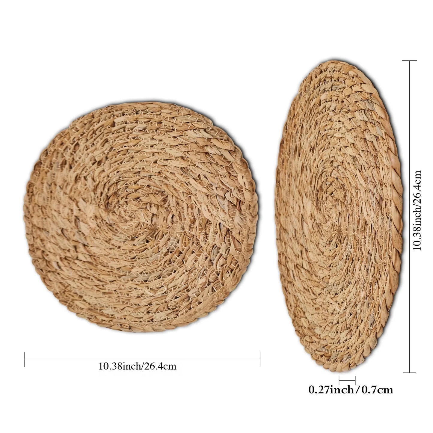 Defined Deco 10Pcs 12" Round Hand-Woven Water Hyacinth Rattan Placemats Farmhouse Weave Table Mats for Dining Kitchen Decor
