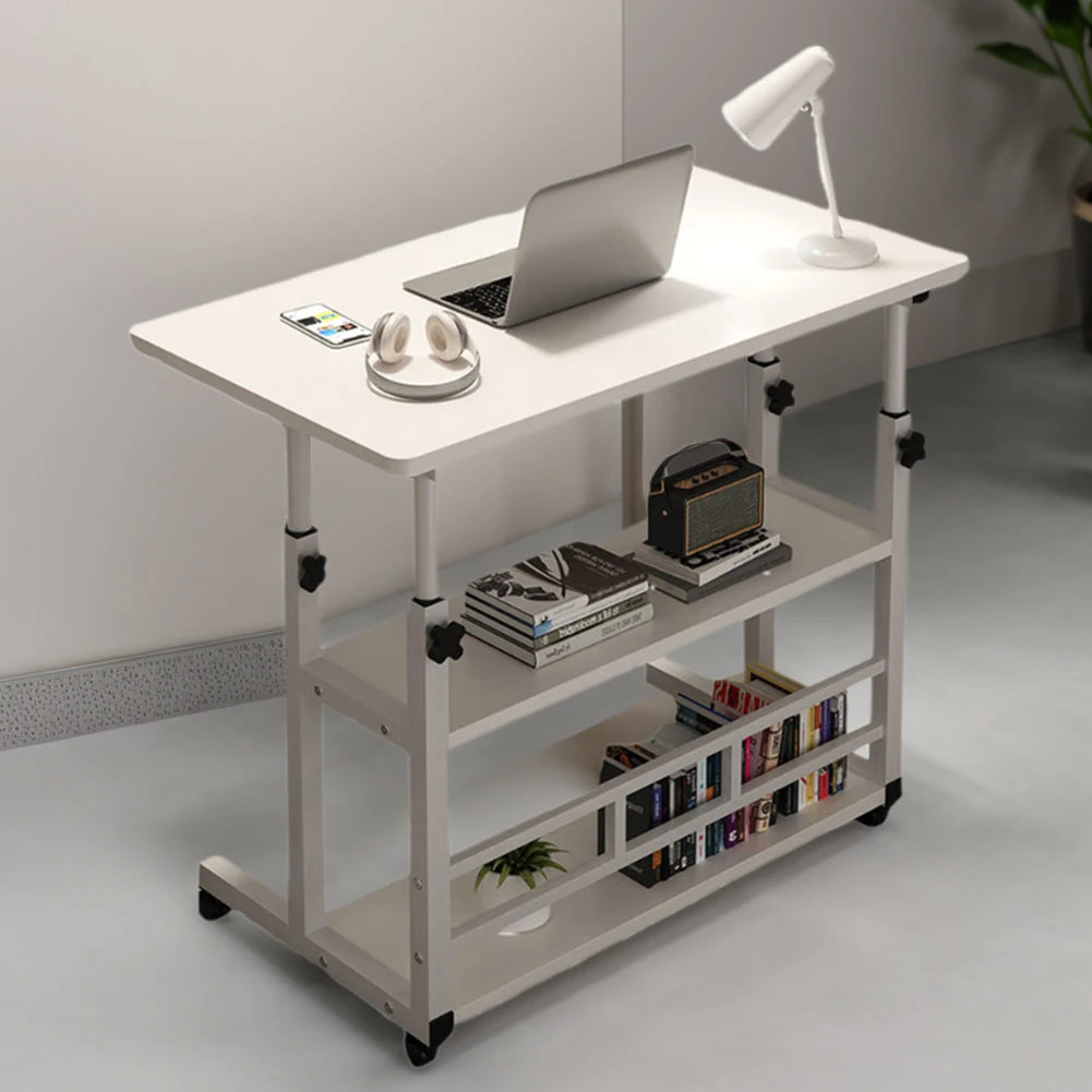Height Adjustable Bedside Table, Home Desk with Wheels