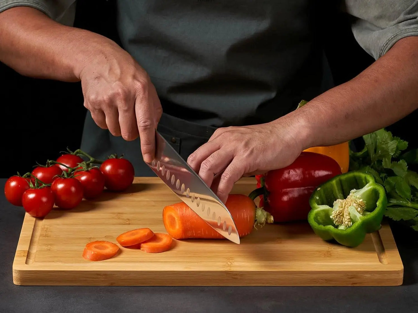 Large Bamboo Cutting Board with Handles and Juice Grooves, Perfect for Kitchen and Charcuterie