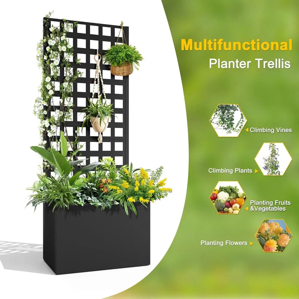 Metal Planter Box with Trellis, Ideal for Climbing Vines and Vegetables, Privacy Screen Included