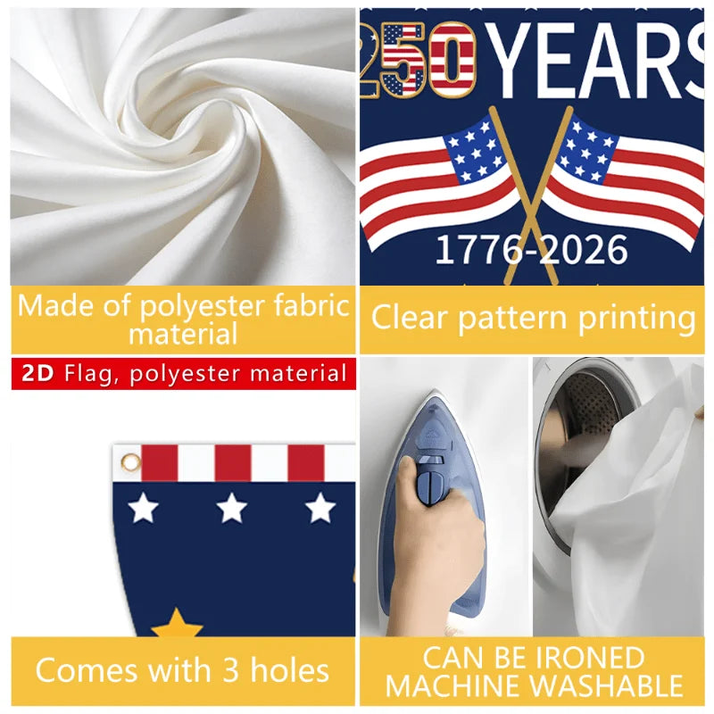 250th US Founding Anniversary Fan-Shaped Flag Banner – Flat Design Patriotic Party Background Decor