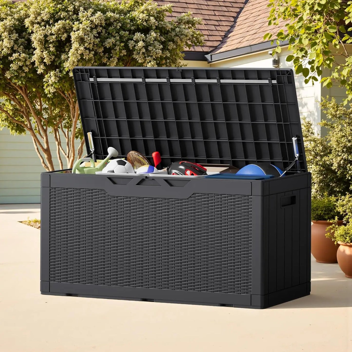 100 Gallon Outdoor Storage Box with Lockable Lid, Waterproof & UV Resistant for Patio Furniture and Garden Tools
