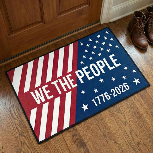 250th Anniversary 4th of July Patriotic Mat – Red White Blue Non-Slip Indoor/Outdoor Entrance & Porch Decor