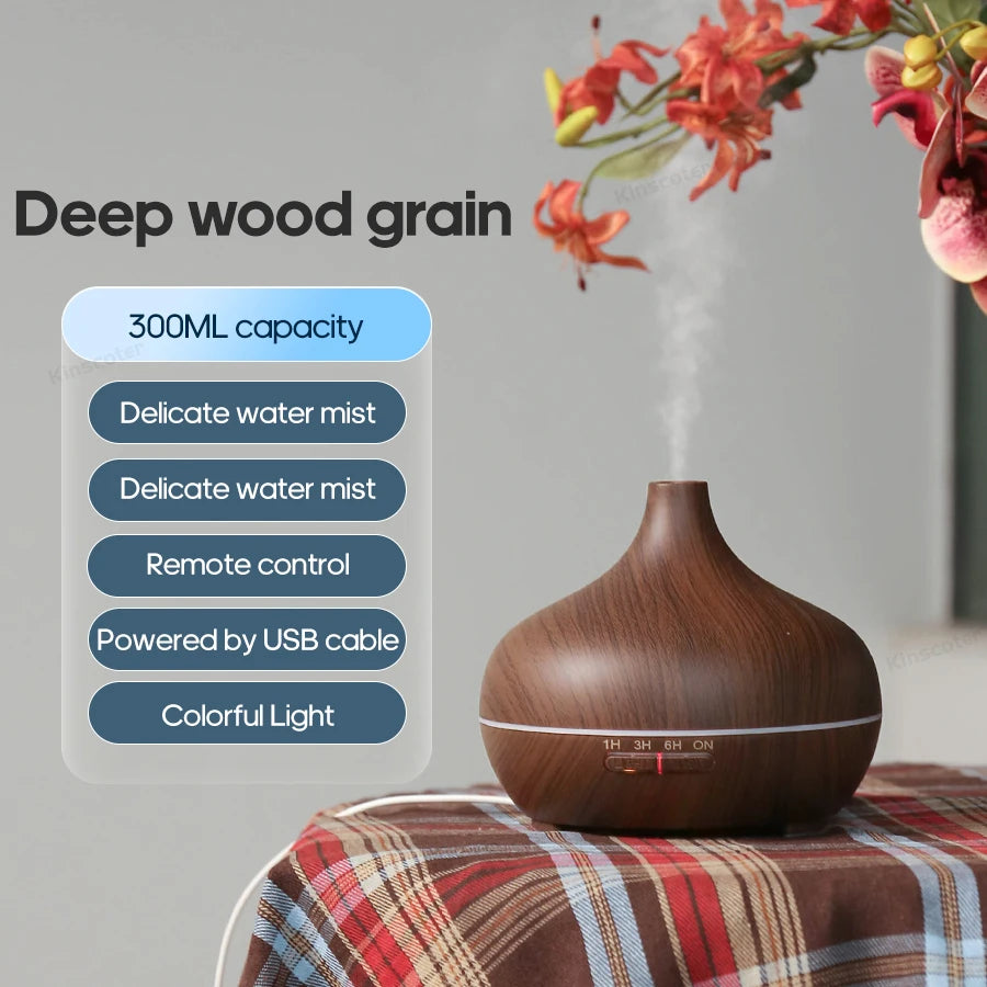 Wood Grain Aromatherapy Diffuser, USB Humidifier, Desktop Air Purifier, Aroma Cool Mist Difusor/Essential oil set