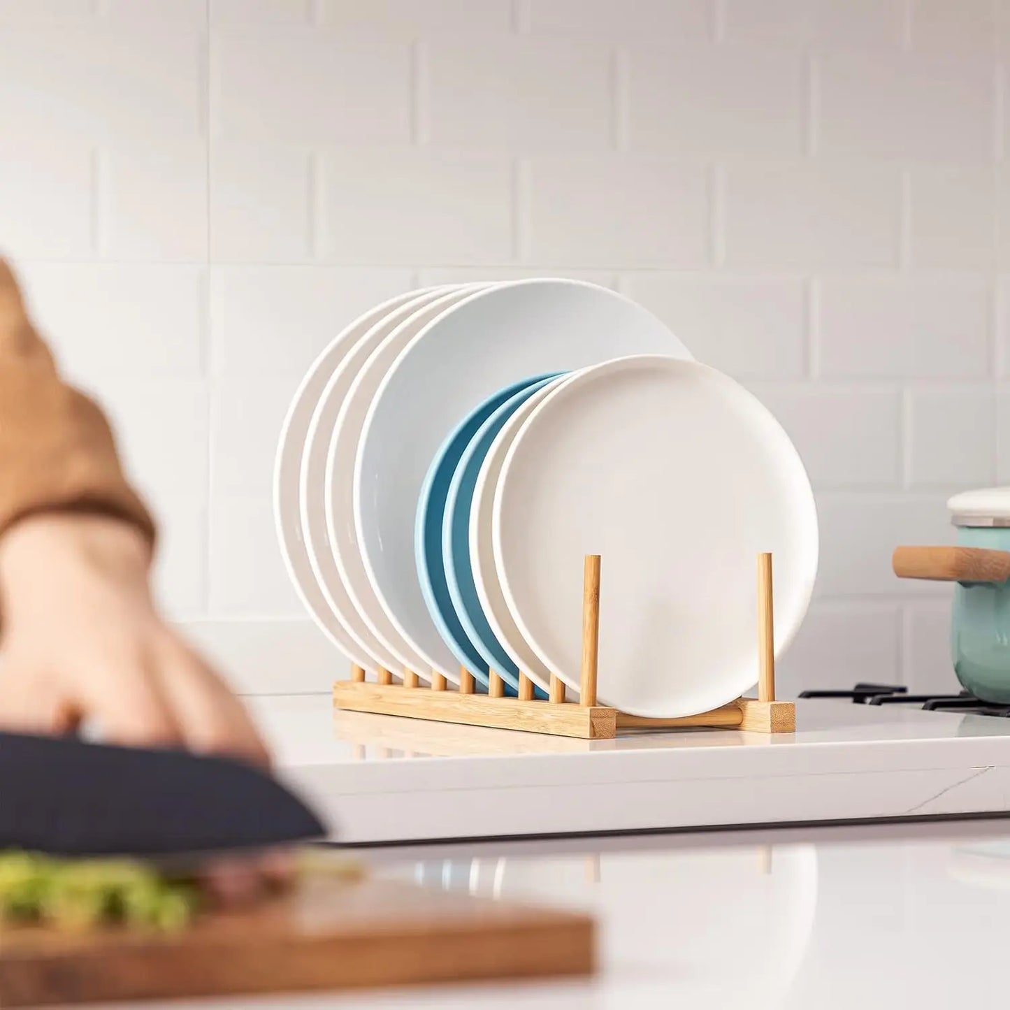 Bamboo Multi-Purpose Storage Rack | Dish, Pot Lid & Cutting Board Organizer