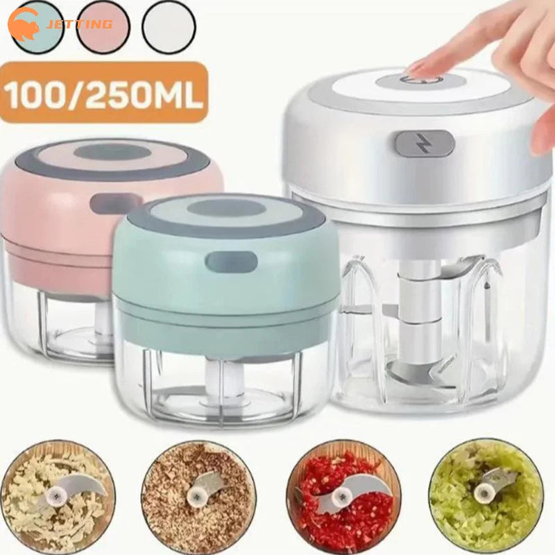 Electric Garlic Chopper (100ML/250ML) – Portable USB Mini Vegetable Grinder & Onion Mixer
