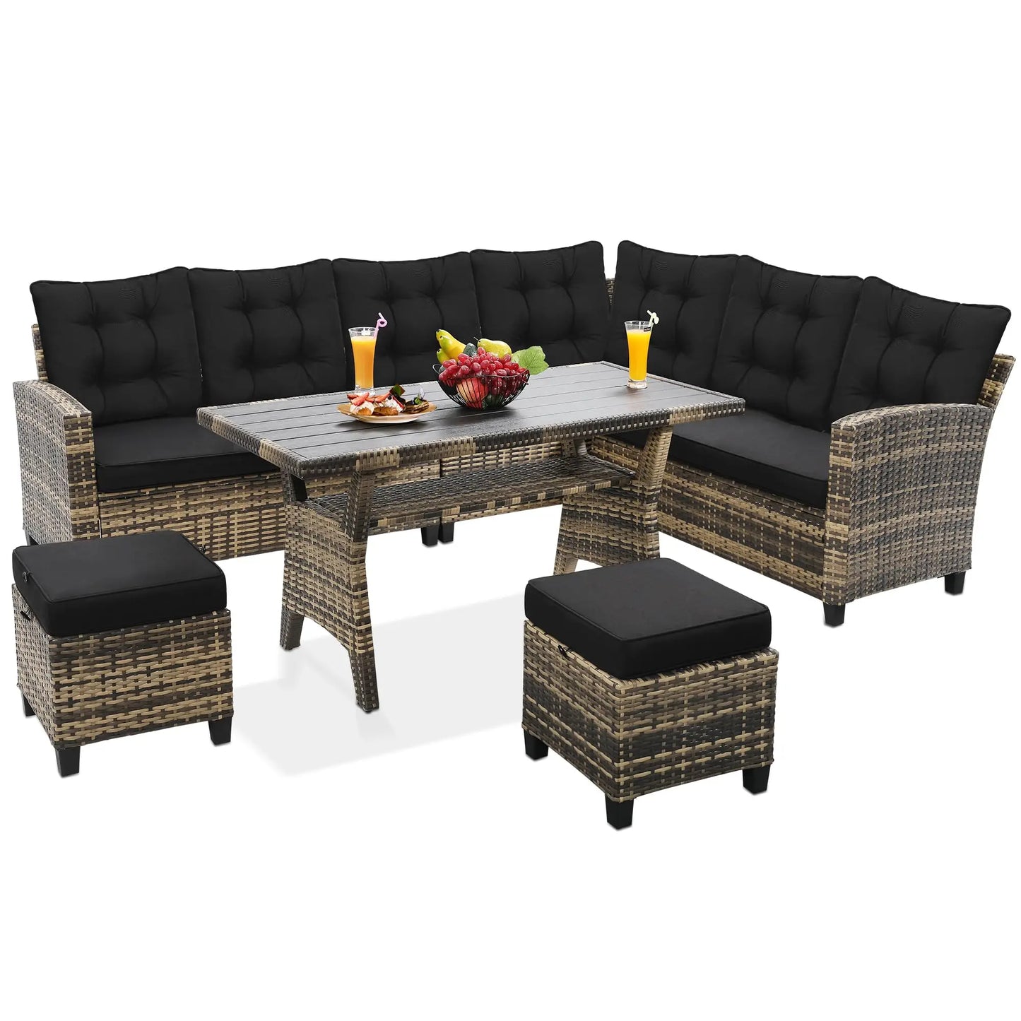 4‑Piece All‑Weather Rattan Sectional Sofa – Outdoor Patio Furniture Set with Cushions & Tempered Glass Table