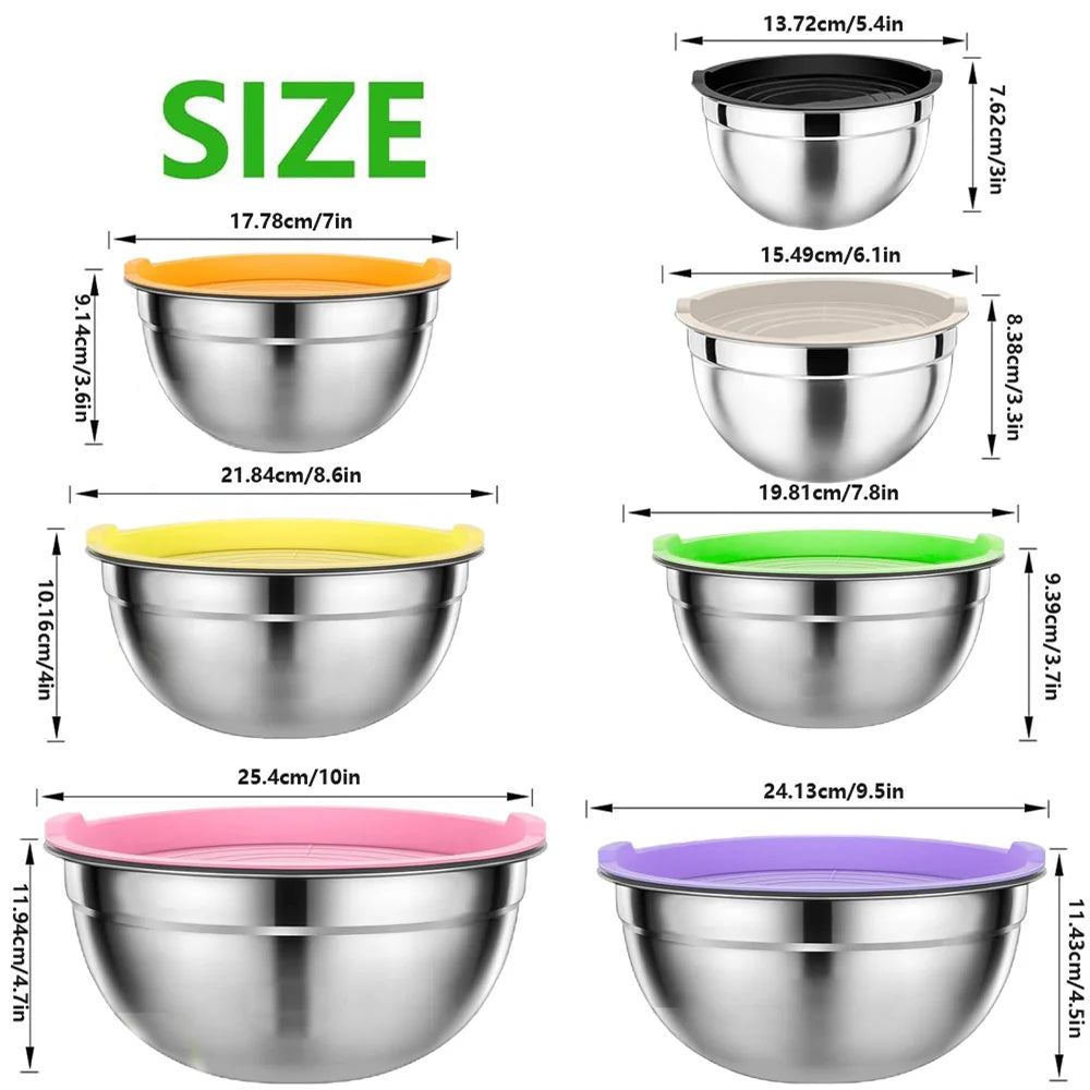 Stainless Steel Mixing Bowl Set with Lids – Durable, Reusable Bowls for Salad, Baking & Meal Prep (Sold as 2 or 14‑Piece Sets)